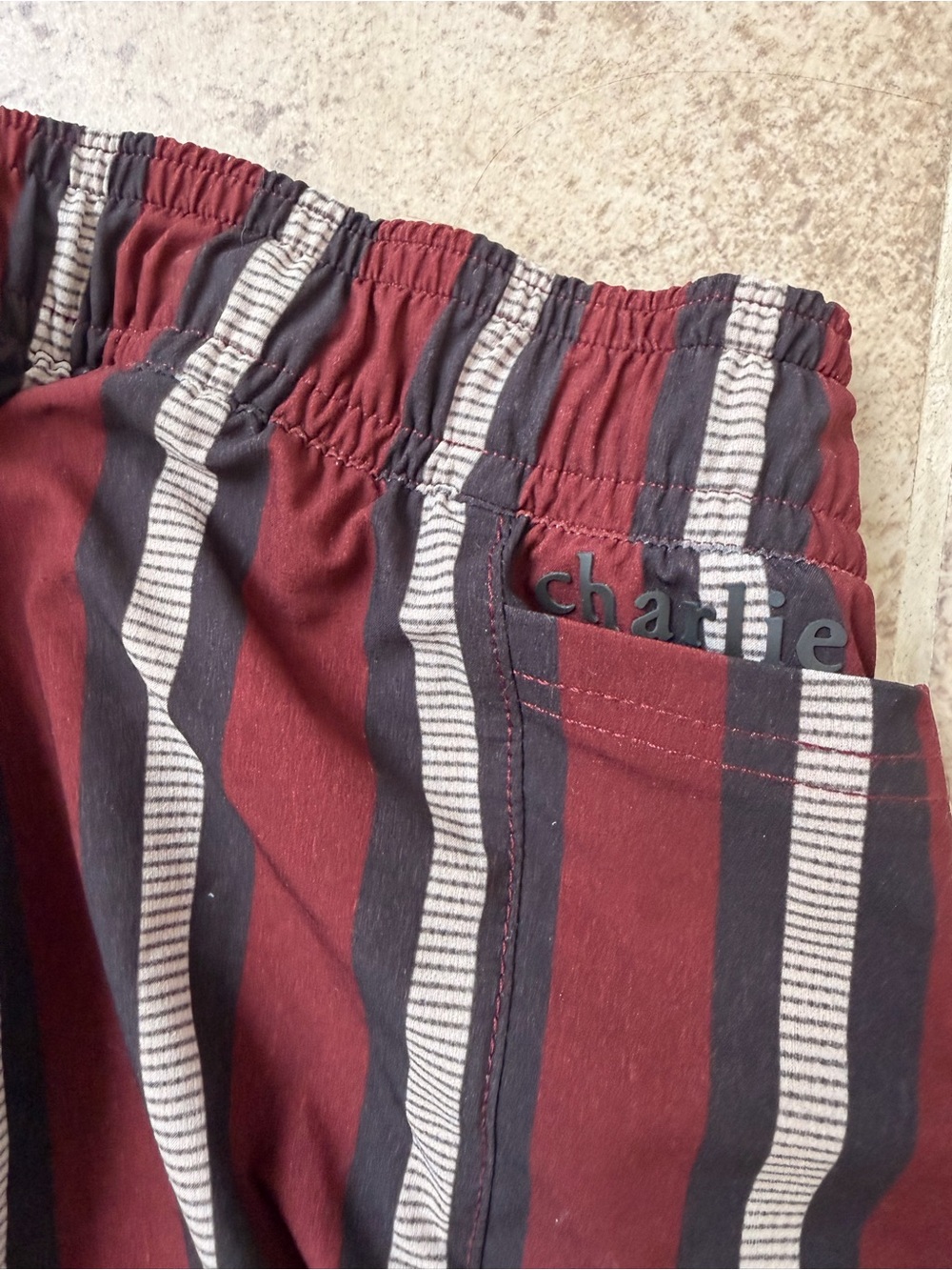 Striped Burgundy Men's Swim Trunks with Drawstring Charlie by MZ - Picture 6 of 6
